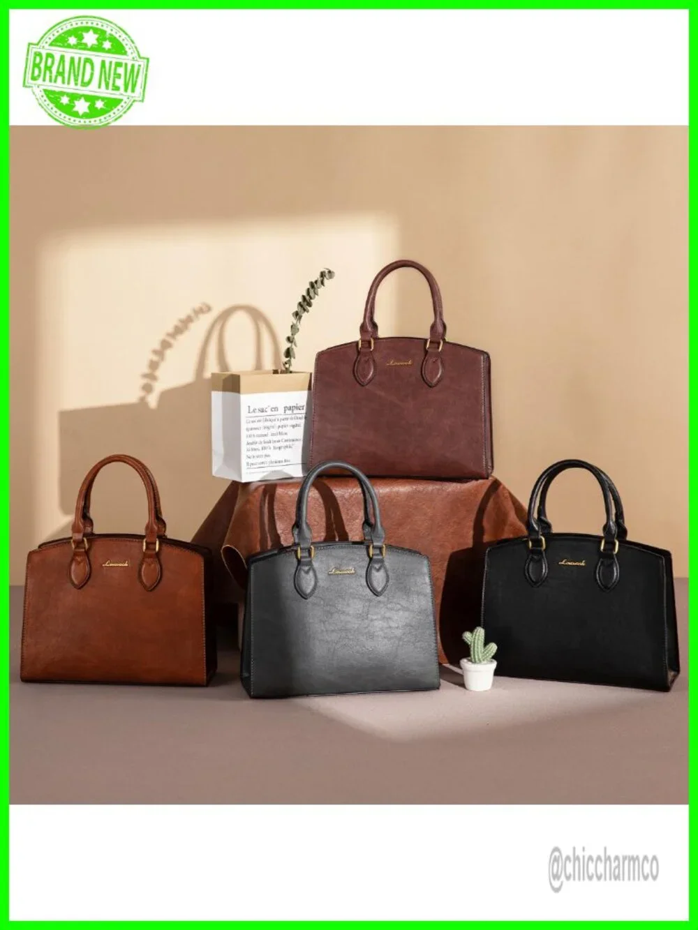 Vintage PU Leather Satchel Bag Women Faux Leather Tote Shoulder Crossbody